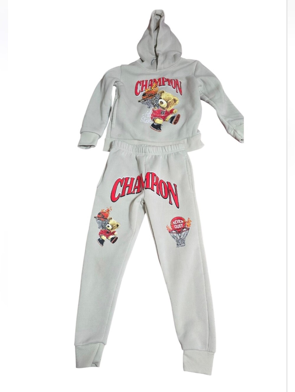 Champion Kids Cream Hoodie & Joggers Set with Red Graphic